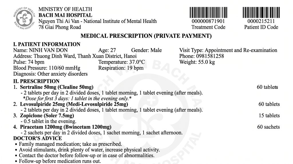 Medical prescription for private payment—patient info and meds